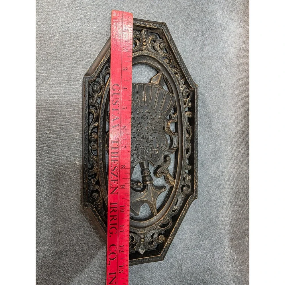 Vintage Medieval Knight Wall Art Set 3 Resin Plaques Armor Shield Helmet Bronze